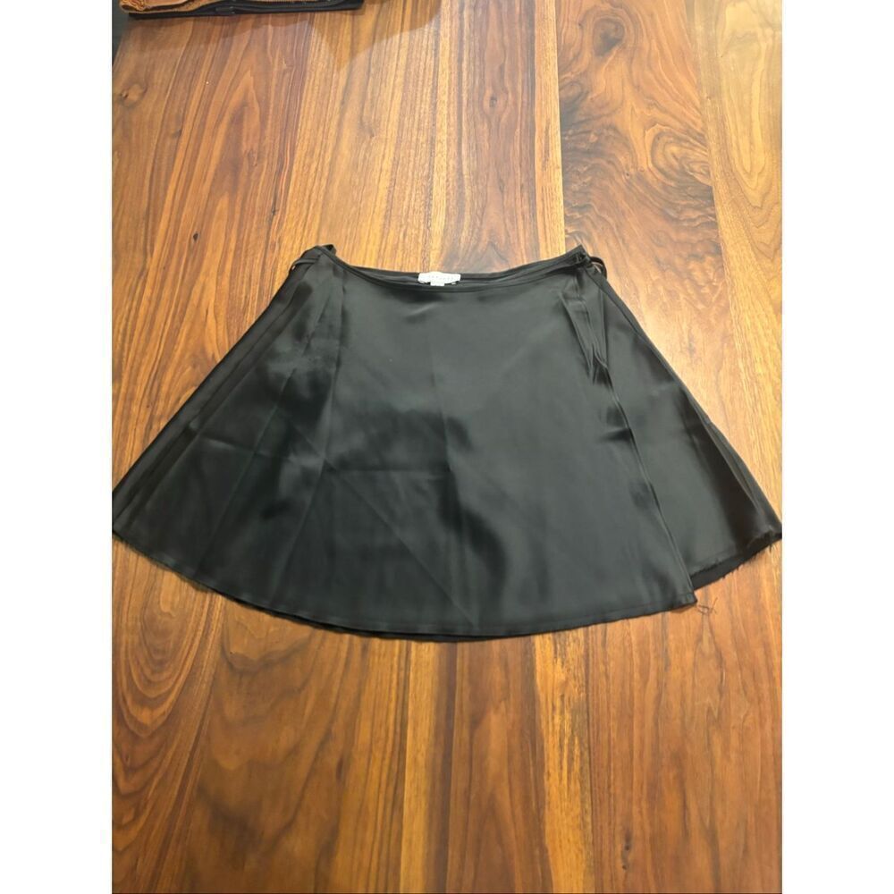 TopShop Women’s Black Satin Flat Front Tie Waist Wrap Mini Skirt Size Medium